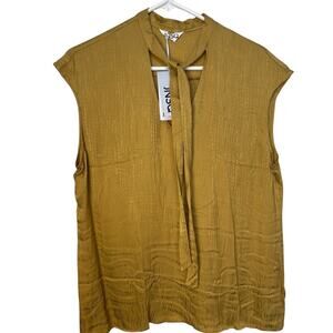 JNSQ Sleeveless Tie-Neck Relaxed Fit 'Sola' Blouse Gold Sola Size 10 NWT